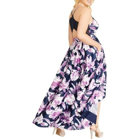 SPEECHLESS Plus Floral Hi-Low Evening Dress - Purple White - Size 18W - NWT - Picture 2 of 4